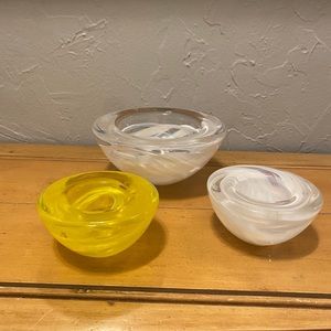 Kosta Boda candle dish & two votive candle holder